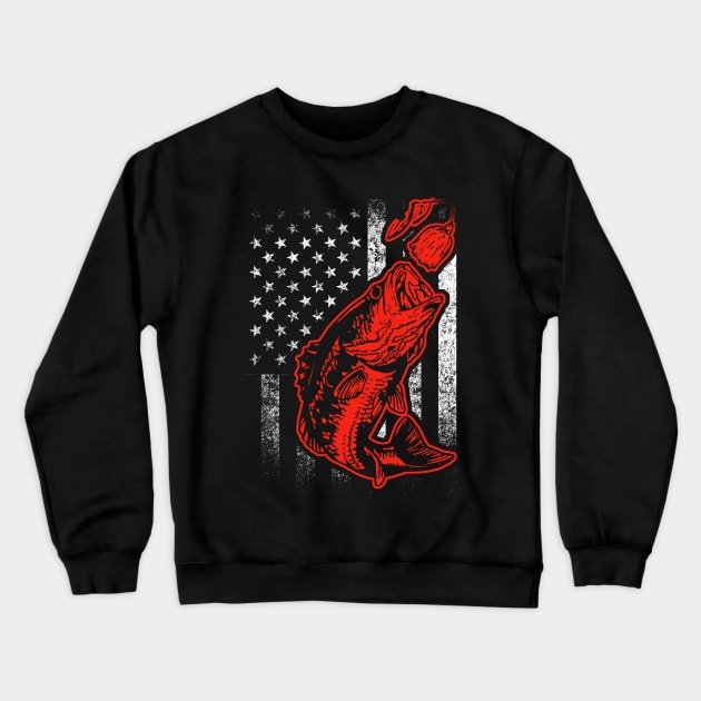 Bass Fishing Lure and American Flag T-shirt Crewneck Sweatshirt by JerkyFellas